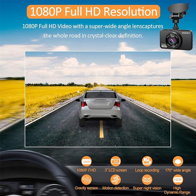 Dash Cam for Cars Front and Rear 1080P Full HD In Car Camera Dual Lens Dashcam Wide Angle Sony Sensor with Loop Recording and G-sensor